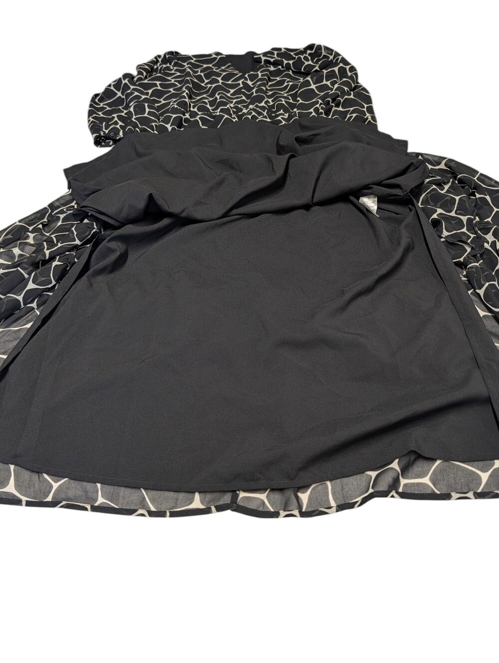 Banana Republic Black Cream Giraffe Print Tiered Long Sleeve Midi Dress NWT XL - Picture 6 of 9